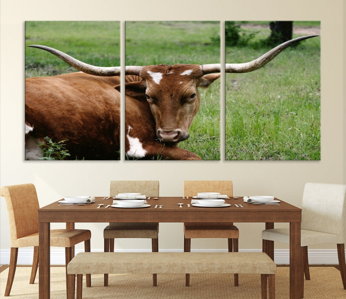 Longhorn Cow Animal Wall Art Canvas Print