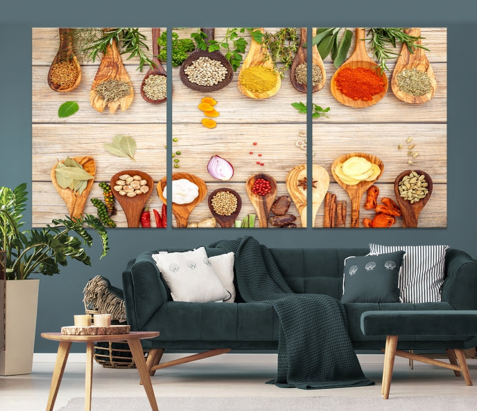 Lienzo decorativo para pared con especias de cocina en la mesa