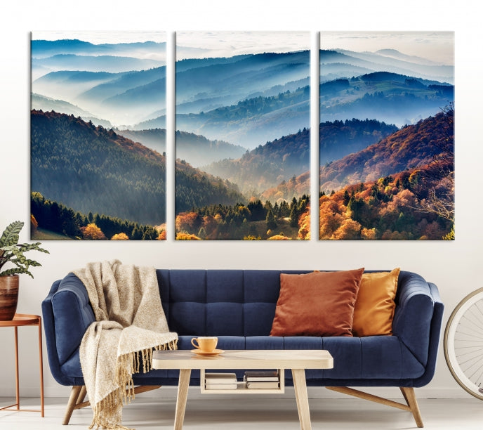 Lienzo decorativo para pared grande con bosque de montañas y otoño