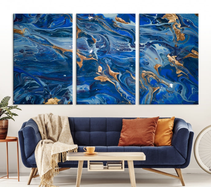 Navy Blue Marble Fluid Effect Wall Art Abstract Canvas Wall Art Print