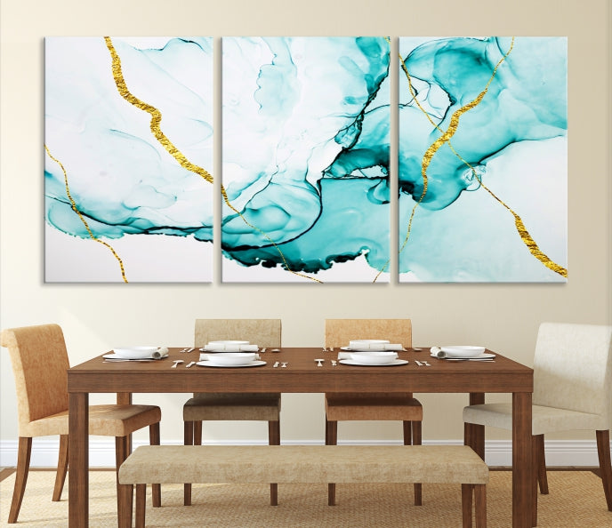 Turquoise Marble Fluid Effect Wall Art Abstract Canvas Wall Art Print