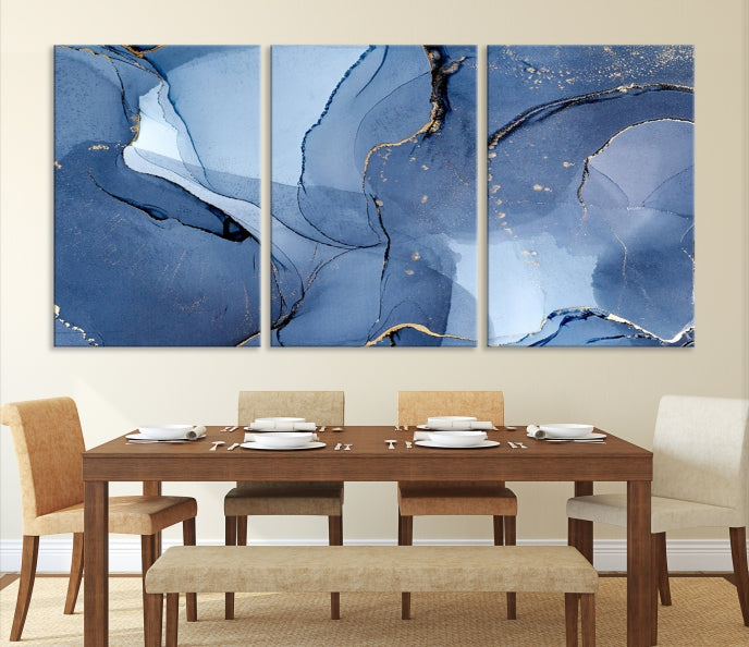 Blue Color Marble Fluid Effect Wall Art Abstract Canvas Wall Art Print