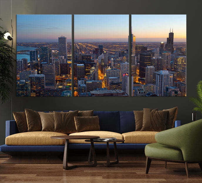 Chicago Wall Art Canvas Print Chicago City Night Canvas Print