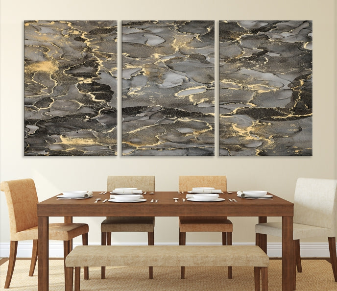 Brown Yellow Marble Fluid Effect Wall Art Abstract Canvas Wall Art Print