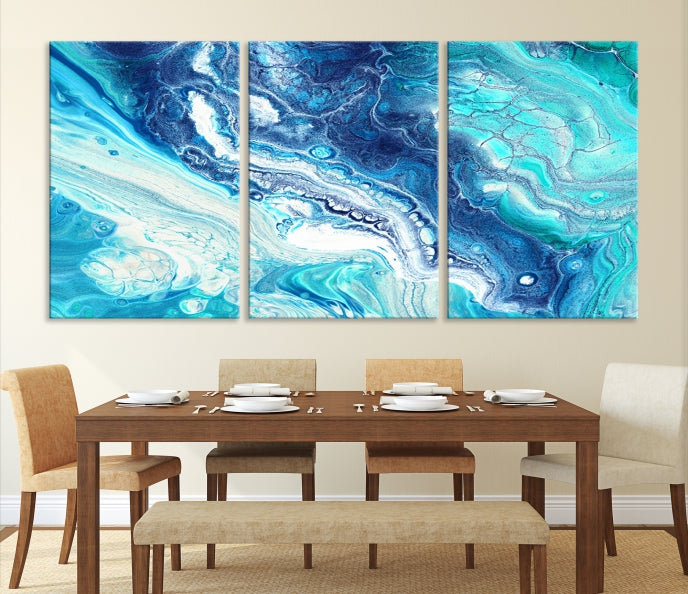 Turquoise Marble Fluid Effect Wall Art Abstract Canvas Wall Art Print