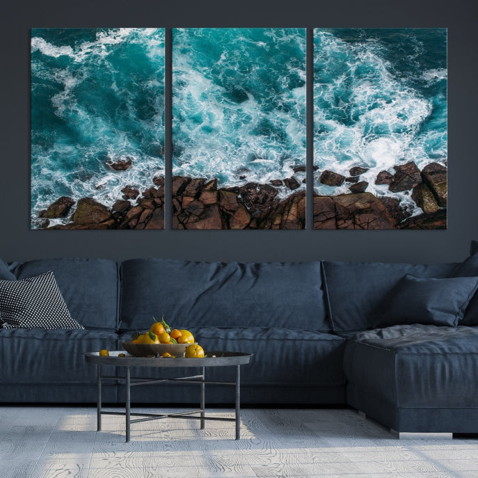 Lienzo decorativo para pared grande con olas oceánicas aéreas