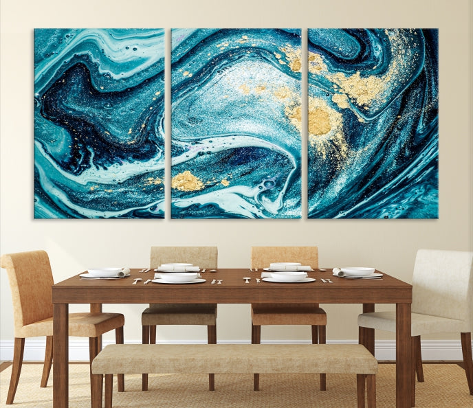 Turquoise Marble Fluid Effect Wall Art Abstract Canvas Wall Art Print