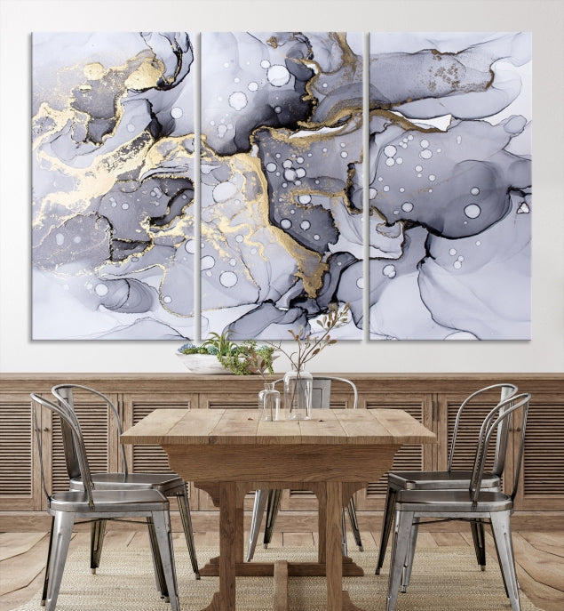 Gray Marble Fluid Effect Wall Art Abstract Canvas Wall Art Print