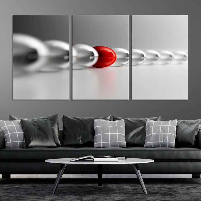 Art mural Boule rouge en boules grises Impression sur toile Art mural Noir Blanc Art différent