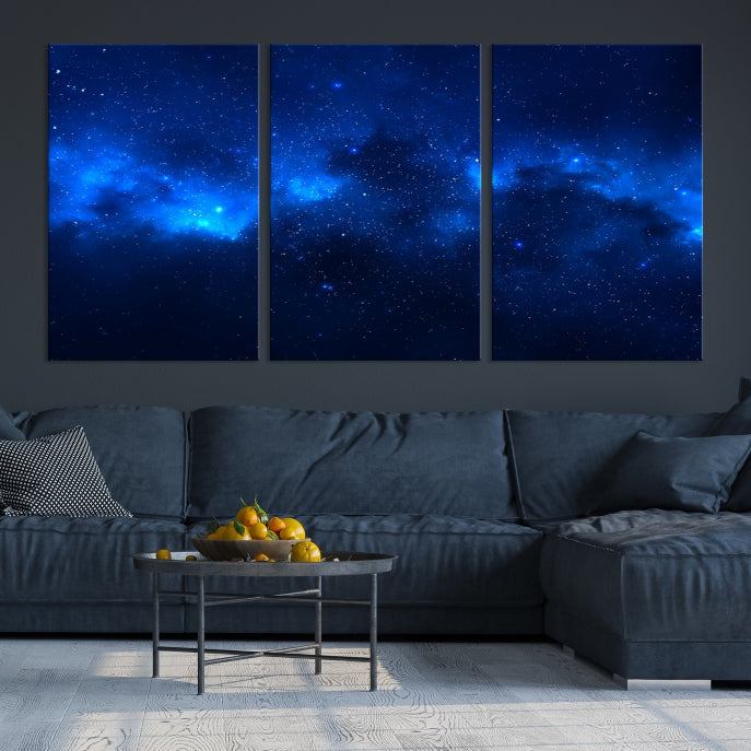 Nuages ​​de nébuleuse bleue Art mural étoiles du ciel nocturne Impression sur toile