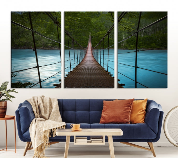 Suspension Bridge in Forest Wall Art Canvas Print