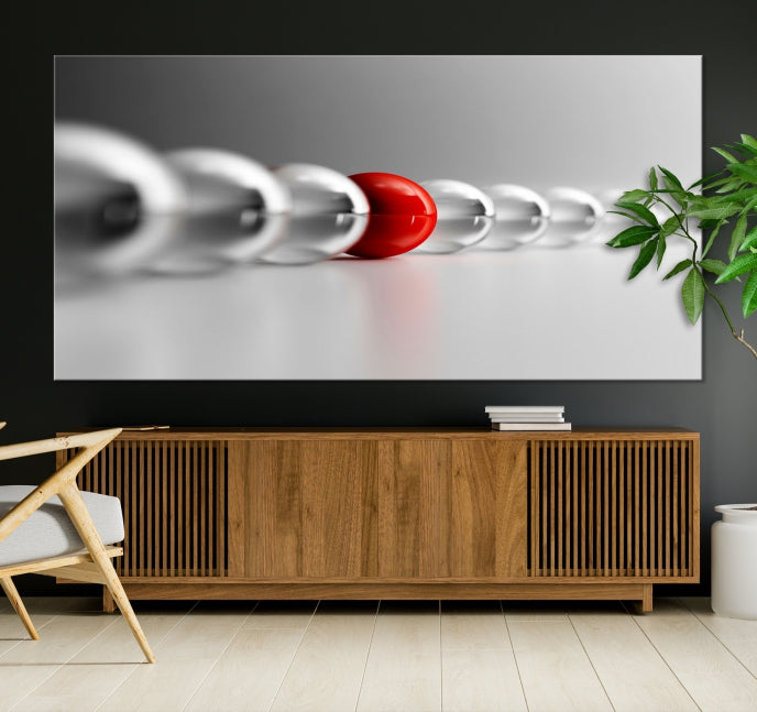 Art mural Boule rouge en boules grises Impression sur toile Art mural Noir Blanc Art différent