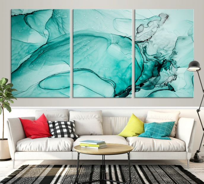 Green Marble Fluid Effect Wall Art Abstract Canvas Wall Art Print