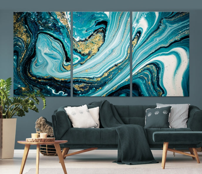 Turquoise Marble Fluid Effect Wall Art Abstract Canvas Wall Art Print