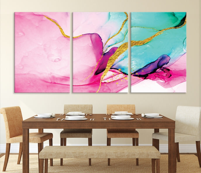 Pink and Gold Marble Fluid Effect Wall Art Abstract Canvas Wall Art Print