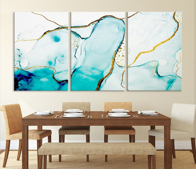 Turquoise Marble Fluid Effect Wall Art Abstract Canvas Wall Art Print