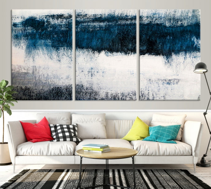 Impression d’art mural sur toile abstraite bleu marine et blanc