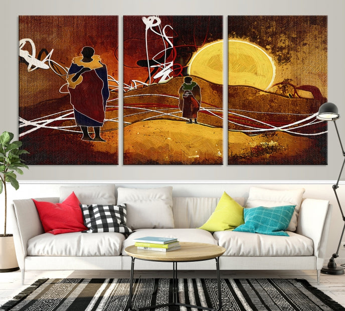 Sun and African People Wall Art Canvas Print