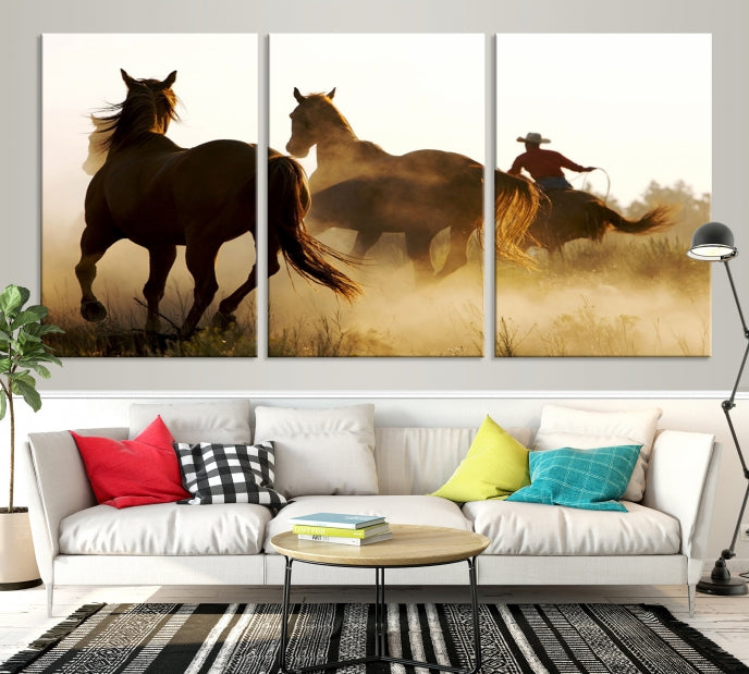 Chevaux et cowboys Wall Art Impression sur toile