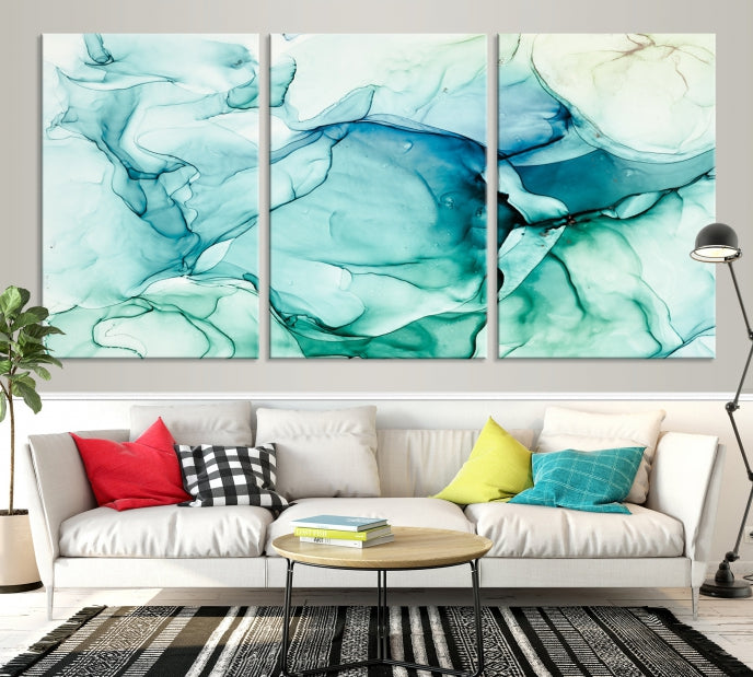 Turquoise Marble Fluid Effect Wall Art Abstract Canvas Wall Art Print