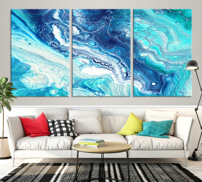 Turquoise Marble Fluid Effect Wall Art Abstract Canvas Wall Art Print