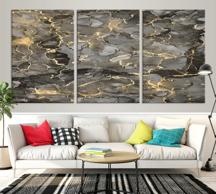 Brown Yellow Marble Fluid Effect Wall Art Abstract Canvas Wall Art Print