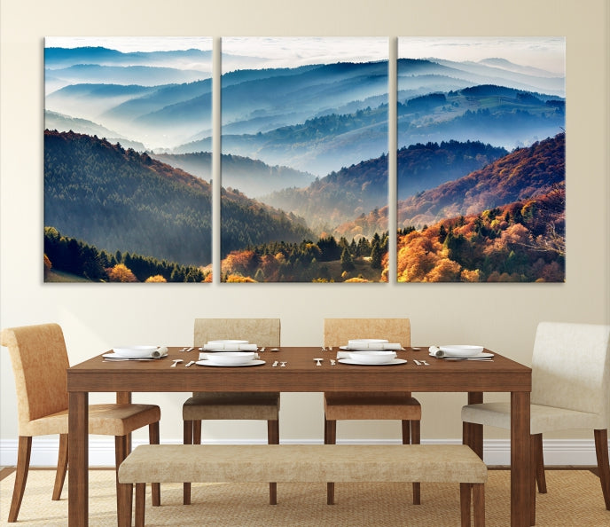 Lienzo decorativo para pared grande con bosque de montañas y otoño