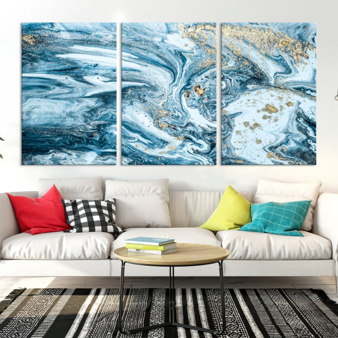 Ice Blue Marble Fluid Effect Wall Art Abstract Canvas Wall Art Print