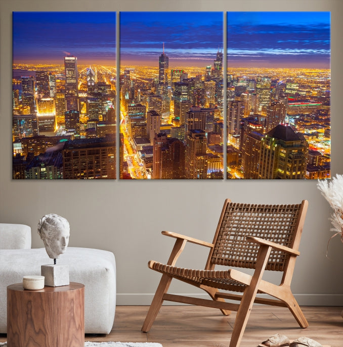 Chicago Wall Art Canvas Print Chicago City Night Canvas Print