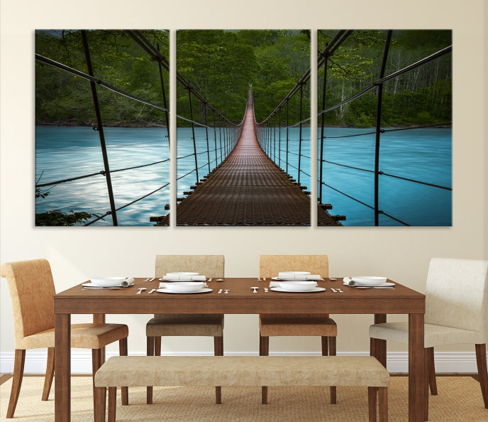 Suspension Bridge in Forest Wall Art Canvas Print