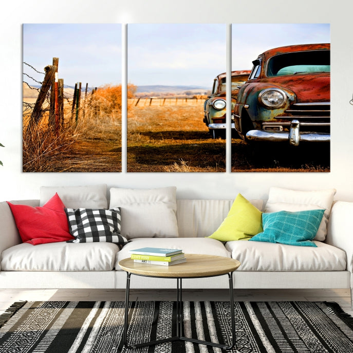 Vieille voiture classique rustique Art mural Impression sur toile