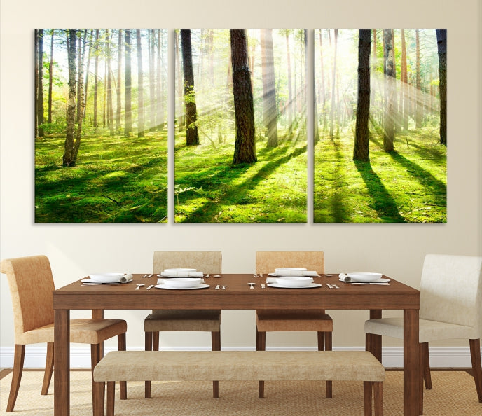 Lienzo decorativo para pared grande con bosque y sol