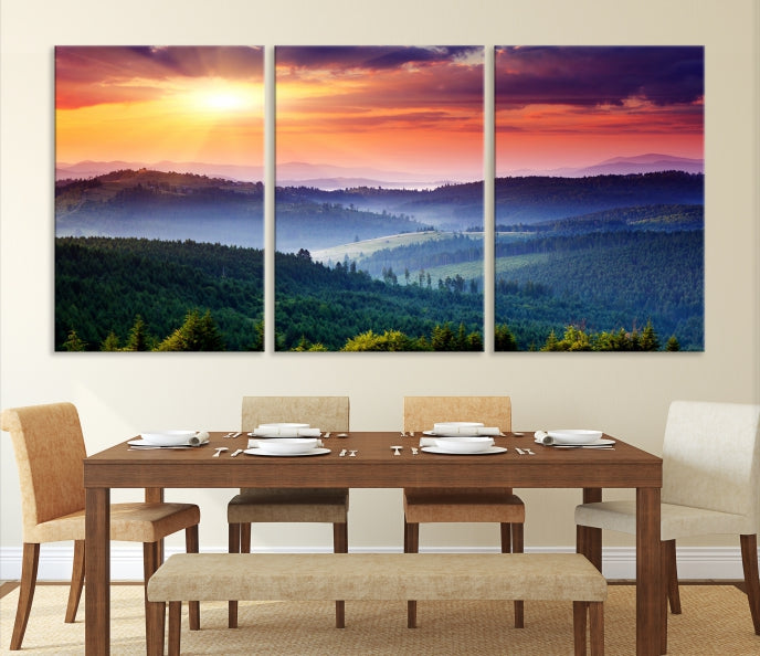 Mountain and Sunset Wall Art Canvas Print