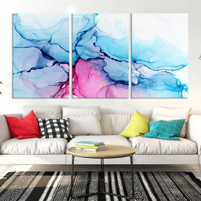 Blue and Pink Marble Fluid Effect Wall Art Abstract Canvas Wall Art Print