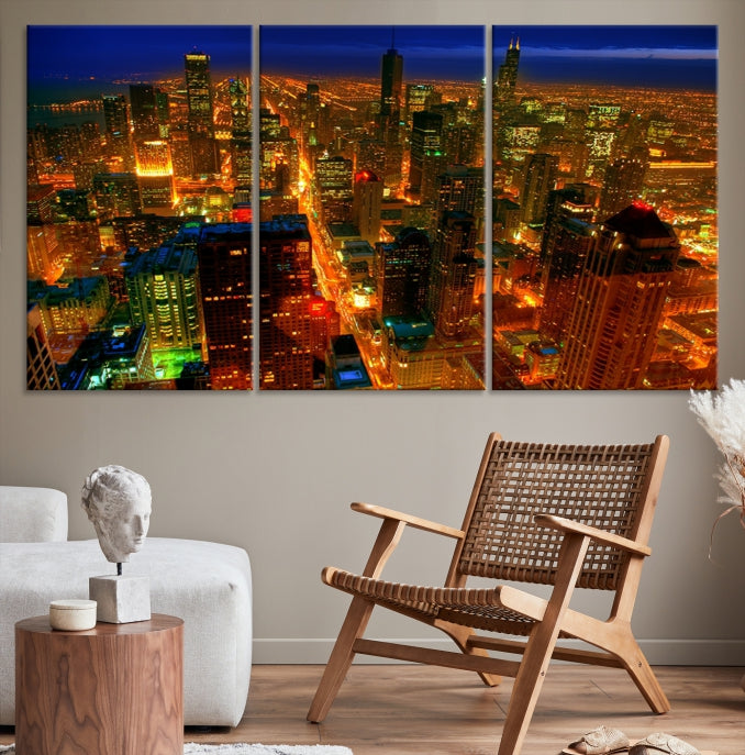 Chicago Wall Art Canvas Print Chicago City Night Canvas Print