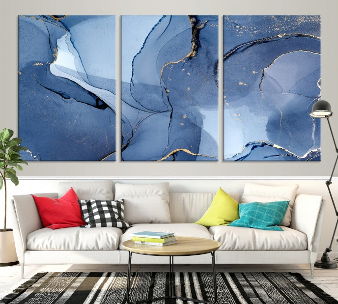 Blue Color Marble Fluid Effect Wall Art Abstract Canvas Wall Art Print