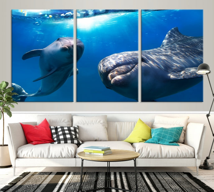 Lienzo decorativo para pared con delfines y vida oceánica