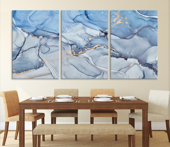 Ice Blue Marble Fluid Effect Wall Art Abstract Canvas Wall Art Print