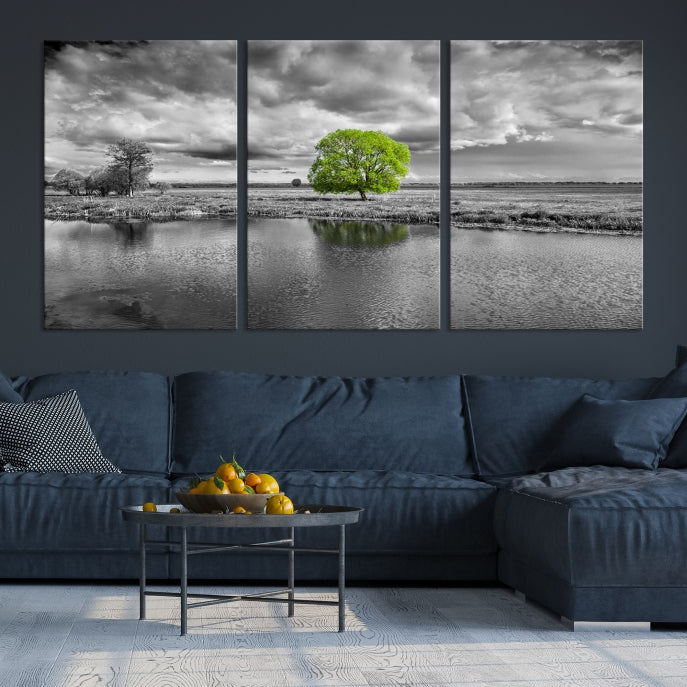 Peinture de paysage d'arbre noir et blanc, impression sur toile d'art mural