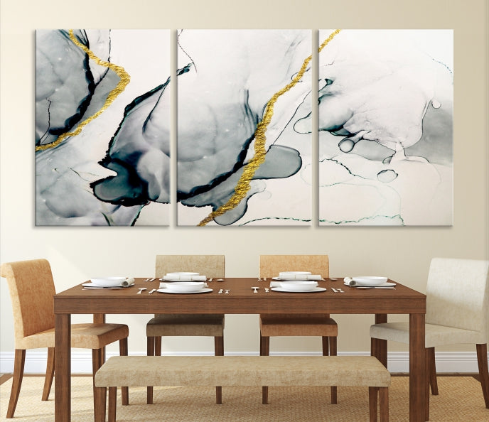 Gray Marble Fluid Effect Wall Art Abstract Canvas Wall Art Print