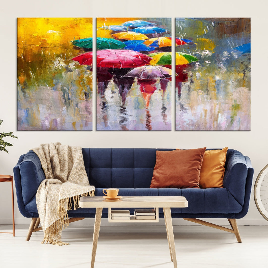 Peinture sur toile colorée de parapluies, Art mural, impression sur toile colorée