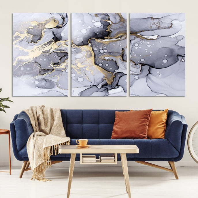 Gray Marble Fluid Effect Wall Art Abstract Canvas Wall Art Print