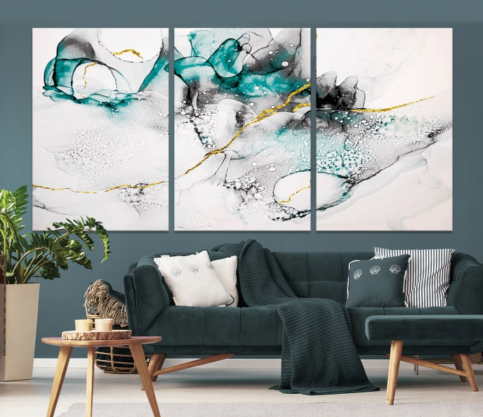 Green Marble Fluid Effect Wall Art Abstract Canvas Wall Art Print