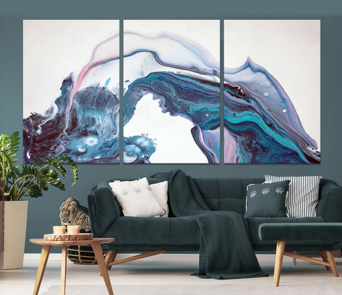 Impresión artística de pared grande con efecto fluido de mármol colorido, lienzo abstracto moderno