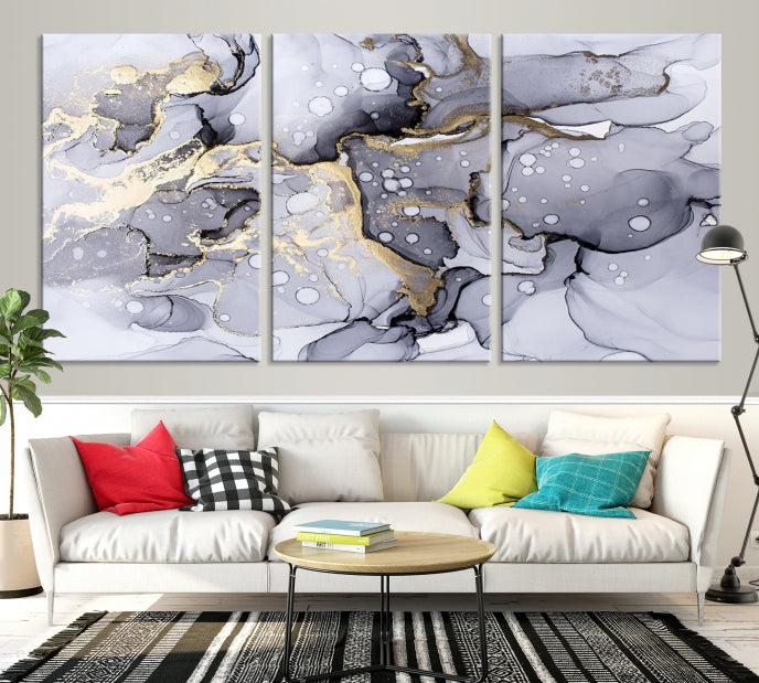 Gray Marble Fluid Effect Wall Art Abstract Canvas Wall Art Print