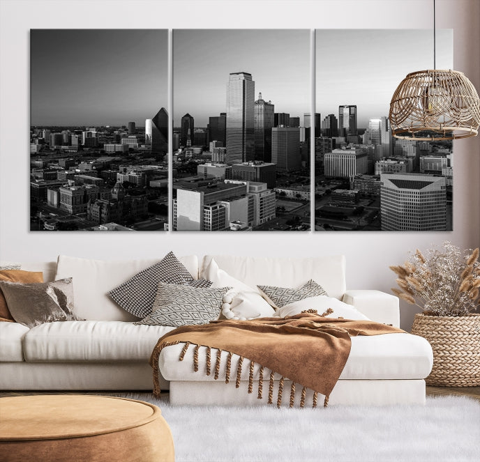 Dallas City Skyline Art mural noir et blanc Paysage urbain Impression sur toile