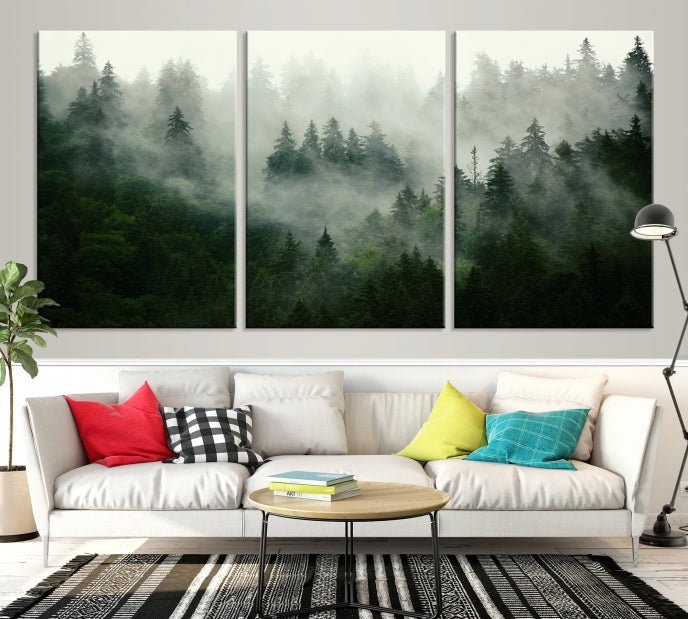 Lienzo decorativo para pared grande con bosque verde