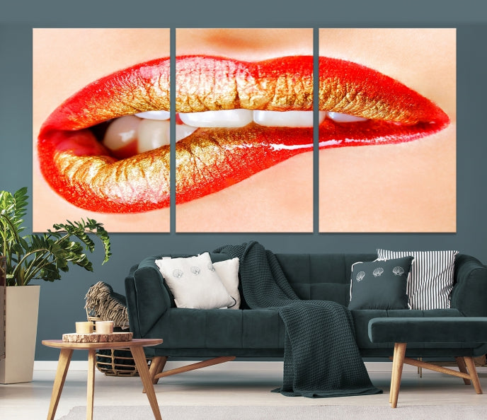 Red Lip Bite Canvas Print