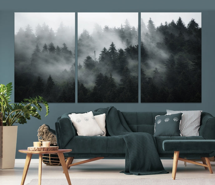 Arte de pared de bosque oscuro y niebla Lienzo