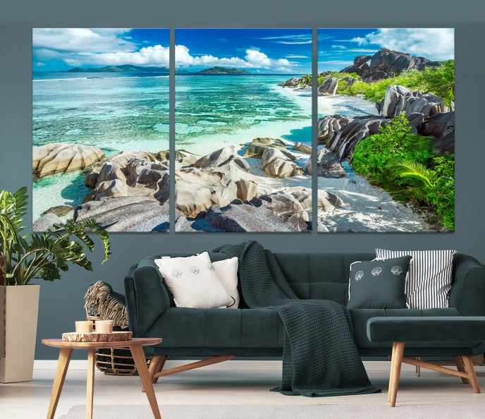 Île des Seychelles et art mural sur la plage Impression sur toile